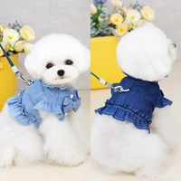 jean dress dog denim skirt with d leash ring pet clothes for small dog cat puppy cute t shirt clothing chihuahua yorkies outfits