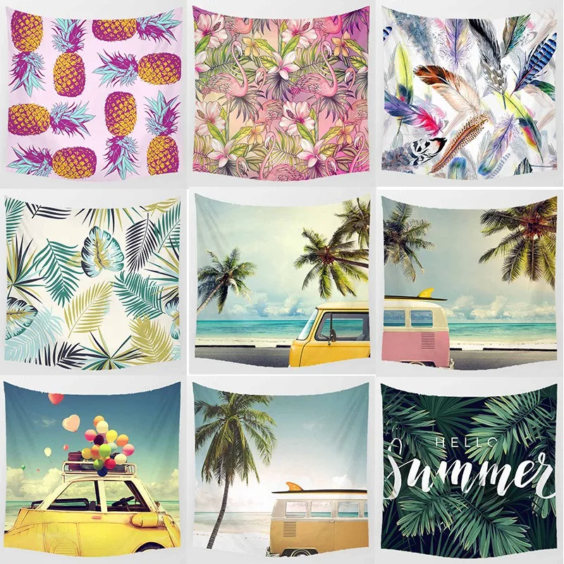 

Summer Landscape Pineapple Flamingo Tropical Plant Square Wall Art Tapestry Home Decor Wall Decor Tapestry