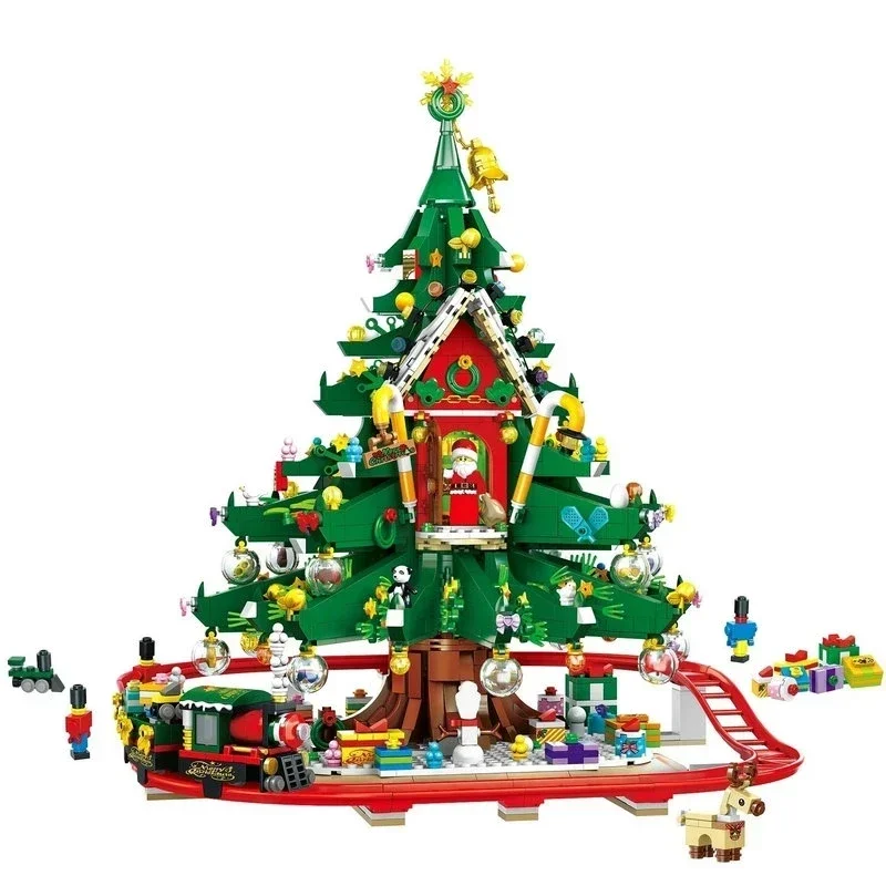 

New Christmas Tree Reindeer Gingerbread House Model Sets Building Bricks Toy City Winter Village Train Santa Claus Elk New Year