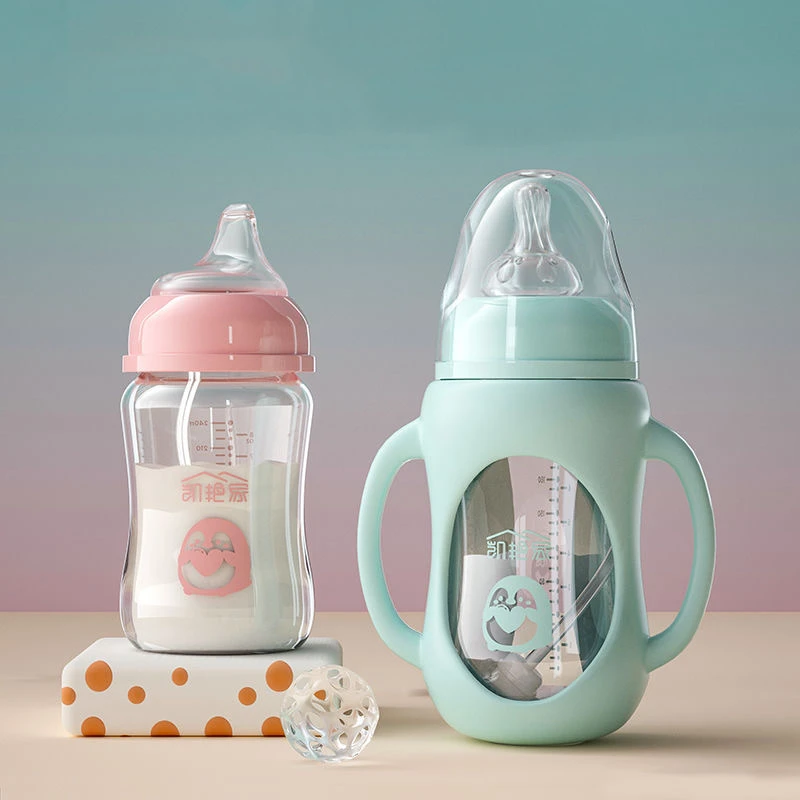 Baby Glass Bottle Soft Feel Silicone Infant Straw Water Drink Bottles For Baby Milk Feeder Set Baby Leakproof Feeding Bottle enlarge