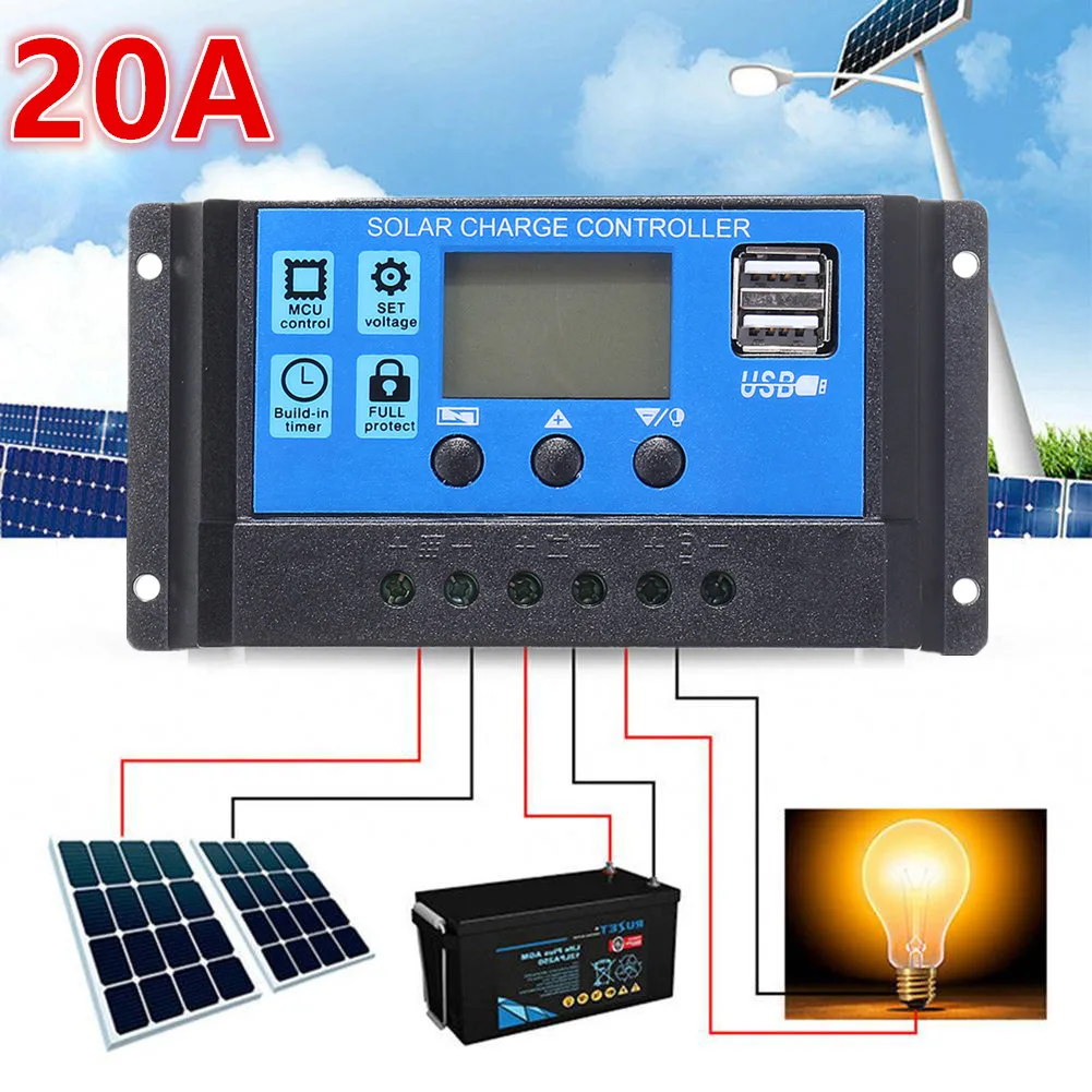 ШИМ Солнечный контроллер 12 В/24 В авто. Зарядное устройство для аккумулятора 30 А с