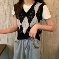 preppy style y2k sweater vest women pullover knitted vest sleeveless sweaters for women fashion vintage argyle womens clothing