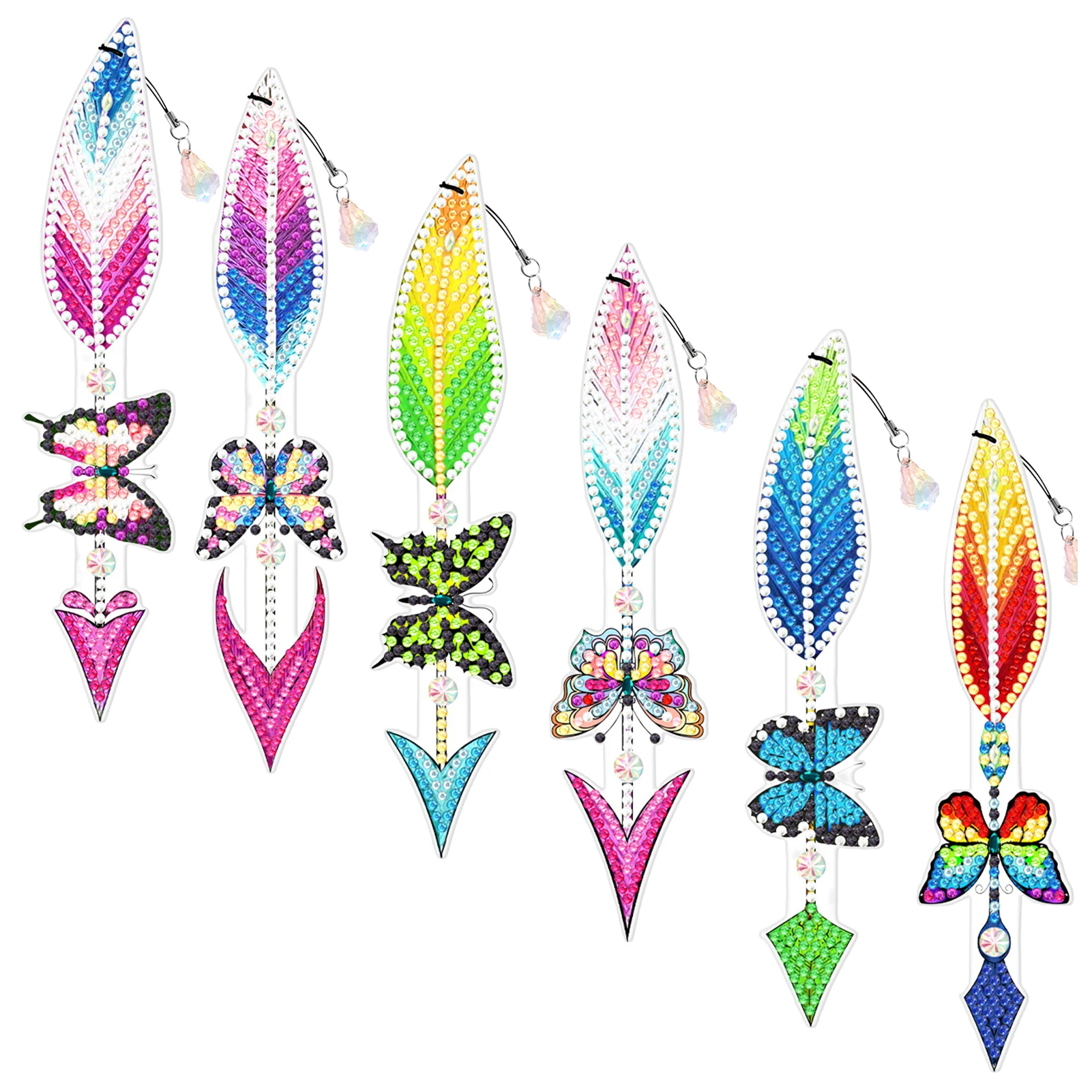 

6 Pcs 5D Stylish No Deformation Anti Fade Exquisite Lightweight Diamond Bookmarks Full Drill Crystal Feather For Art Crafts DIY