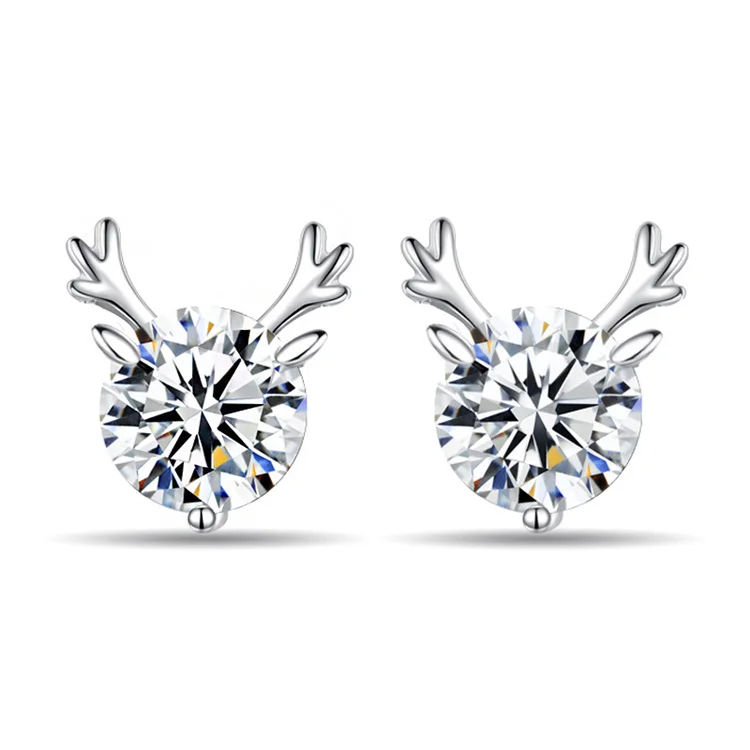 

S925 Sterling Silver A Deer With Your Ear Studs New Trend Small Personality Earrings Net Red Elk Earrings