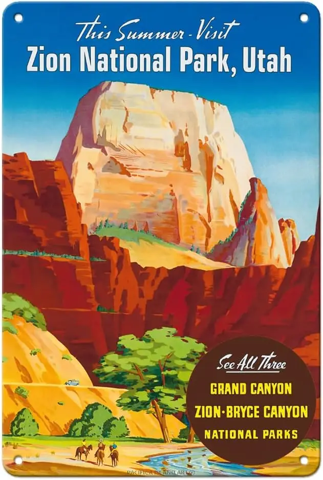 Pcfc slnd rt Zon tol Prk Uth - Gret Whte Throne Monolth Vntge Trvel Плакат c.1950s 8 x 12 nch Metl Tn Sgn