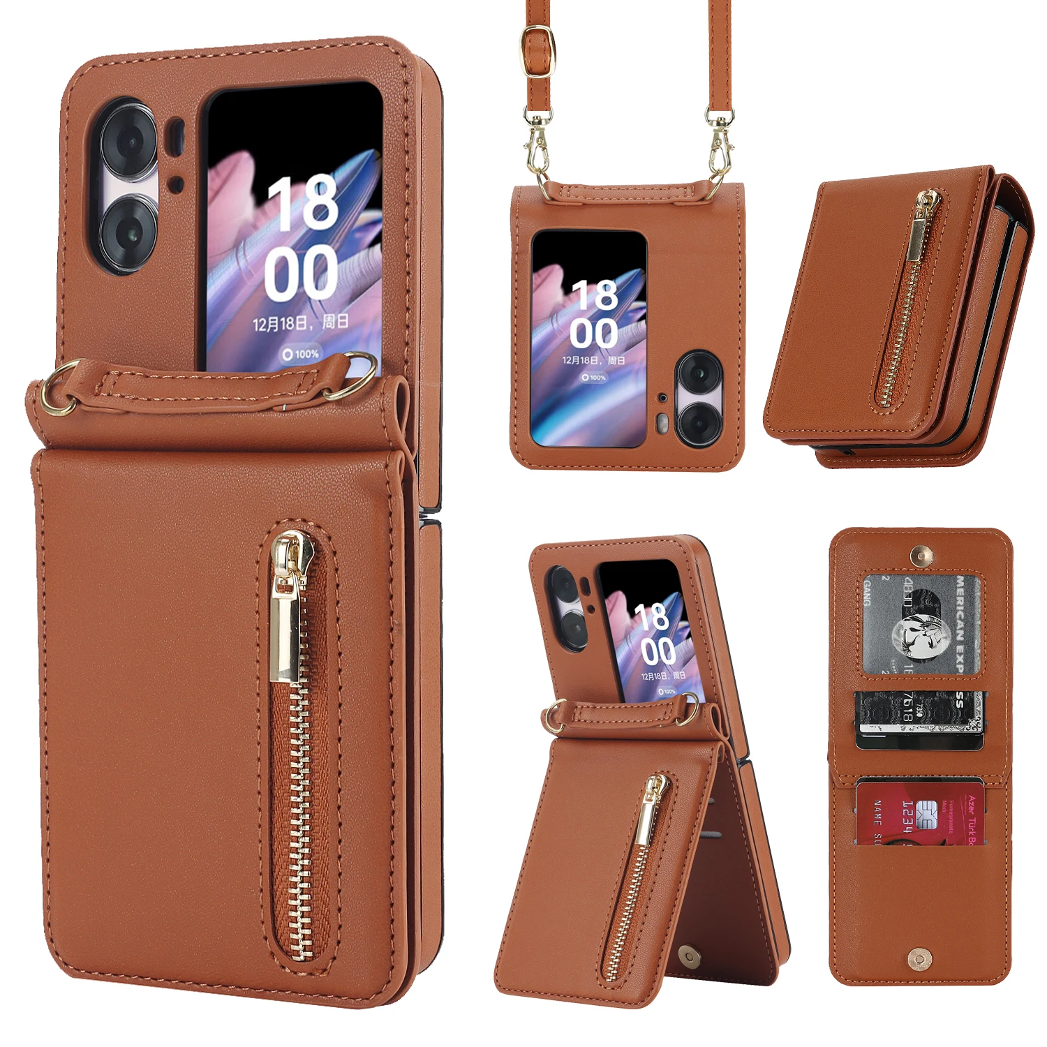 

Crossbody Zipper Wallet Phone Case For OPPO Find N2 Flip 5G CPH243 n2flip findn2flip Card Holder Purse Lanyard Leather Cover