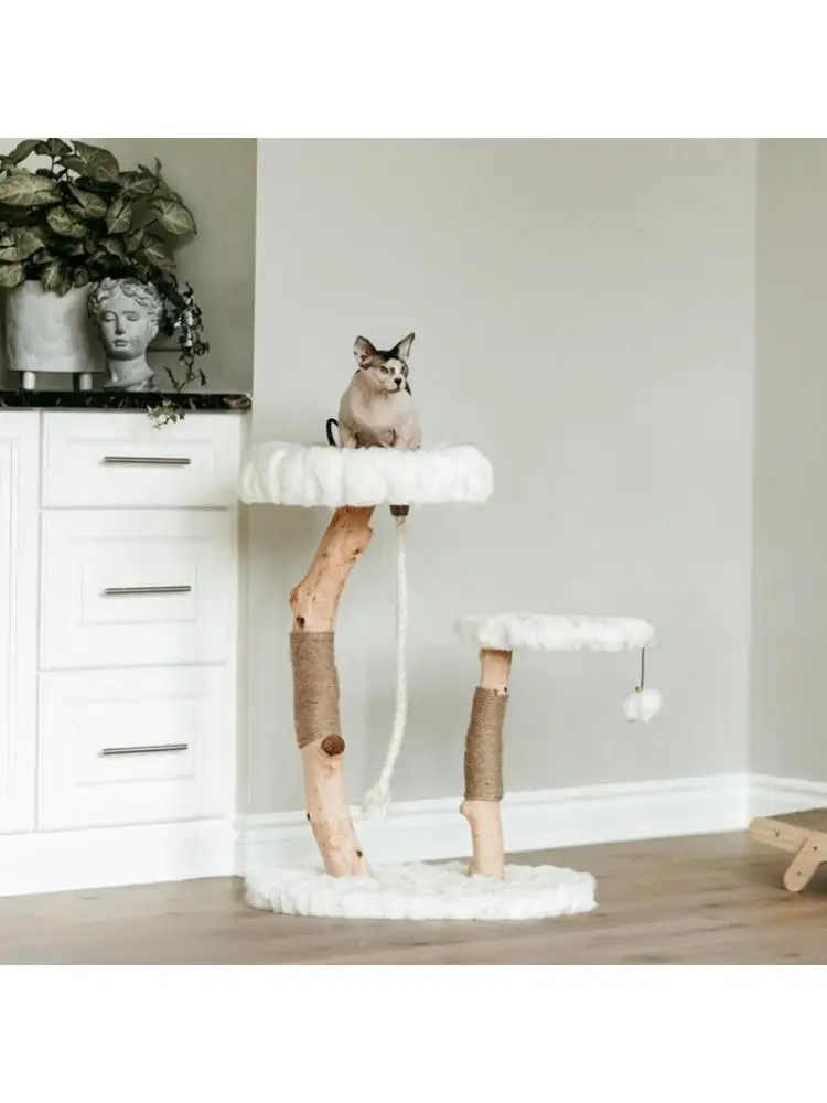 

Two-layer Solid Wood Sisal Cat Climbing Frame Cat Litter Cat Tree Cat Jumping Platform Grinding Claw Toy Wear-resistant Bite