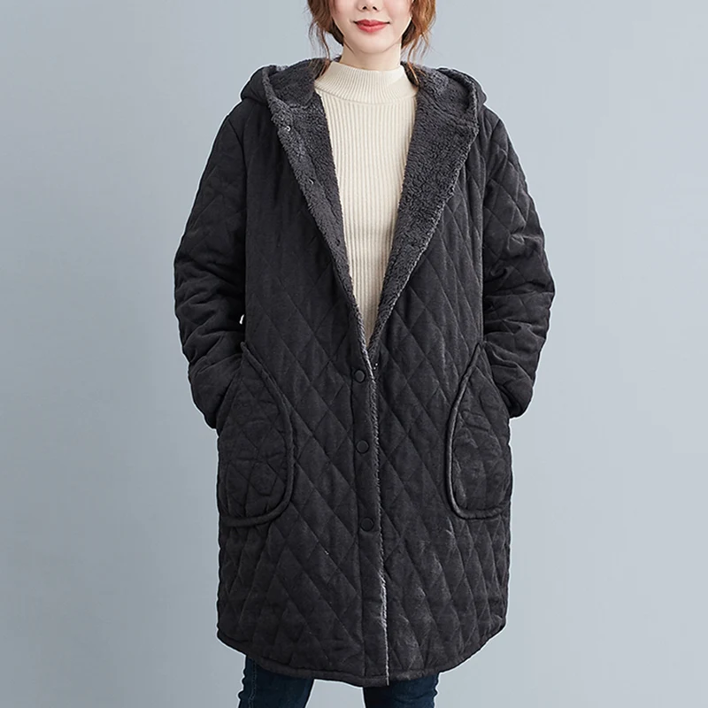 Casual Cotton Women's Long Coat Retro Plus Velvet Thick Hooded Winter Jacket Ethnic Fashion Warm Long Parka Plus Size XL Parkas