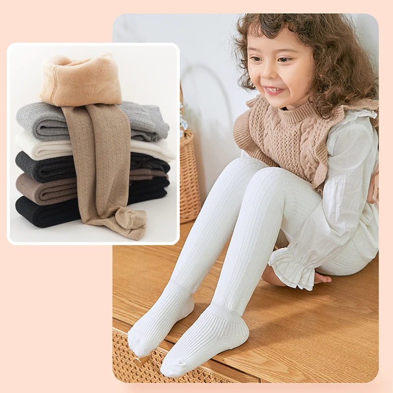 Winter New Plush Baby White Tights Pantyhose for Girls Children's Thickened Solid Color Baby Warm Pantyhose Socks Kids Girl