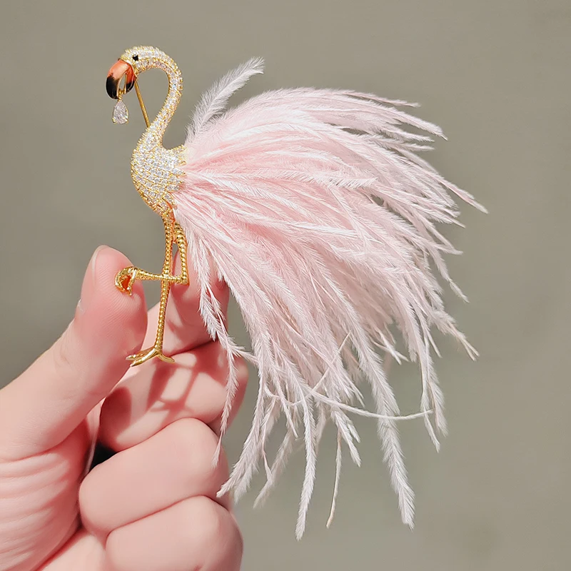 

Flamingo Feather Brooches for Women's Clothing Metal Pins and Badges Pin for Backpack Brooches Designer Luxury Backpacks BROOCHE