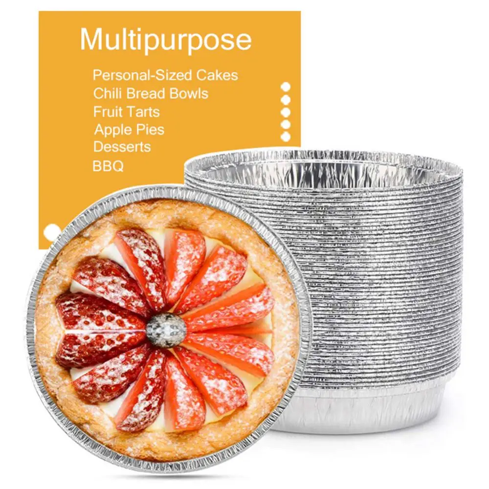 

50 шт. Одноразовые Круглые формы для кастрюль из алюминиевой фольги, поднос для барбекю и еды, контейнер с антипригарным покрытием для капкей...