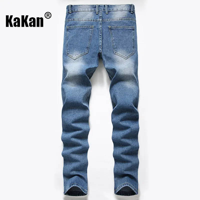 Kakan - European and American New Blue Distressed Jeans for Men's Wear, Worn Out Washed Casual Straight Length Jeans K36-346