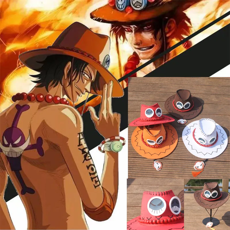

One Piece Cosplay Takerlama Men's Portgas D ace Cowboy Hat Cosplay Hats Pirates Cap Suede Halloween Anime Costume Hat