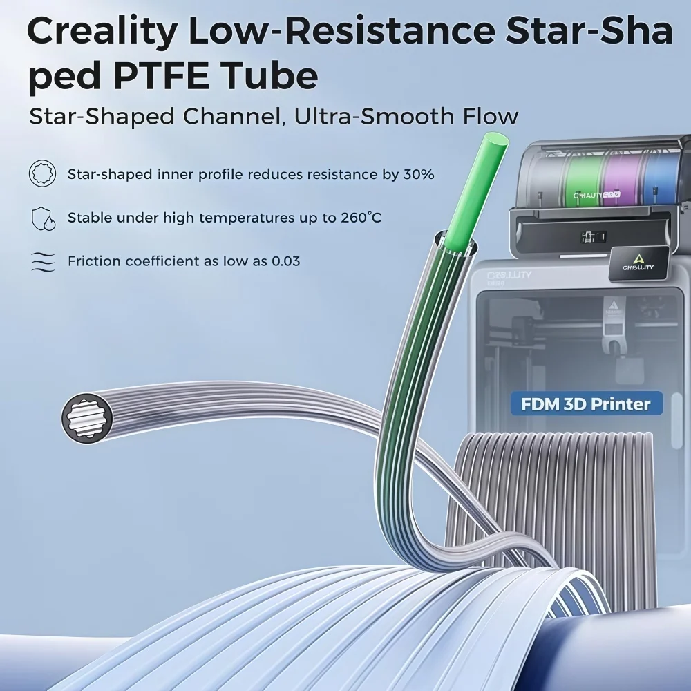 Фото Усовершенствованная трубка Creality из PTFE с низким сопротивлением, звездообразная, 4 мм внешний диаметр, с 4 шт. пневматическими соединителями PC4-M6/M10 №1