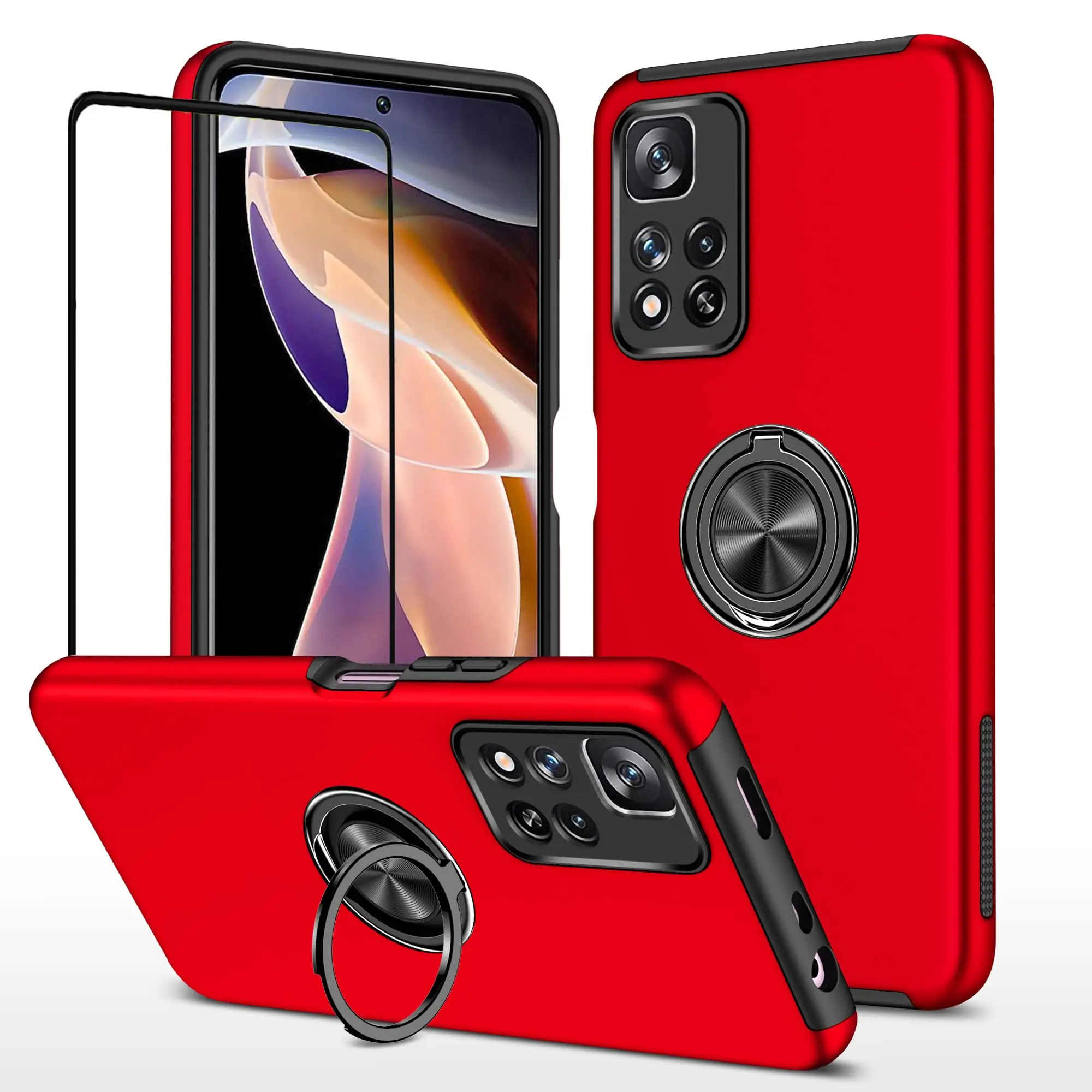 

Shockproof Soft Silicone Band Ring Phone Case for Xiaomi POCO M4 Pro 4G Magnetic Waterproof Protection Lens Stereo Bracket Cover