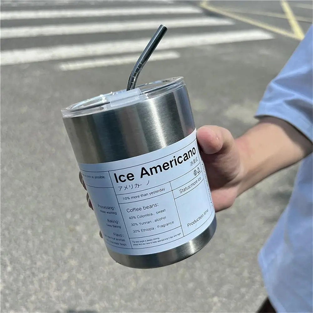 

Heat And Cold Insulation Portable Accompanying Business Stainless Steel Coffee Cup Double Layer Thermos Cup Durable Straw Cup