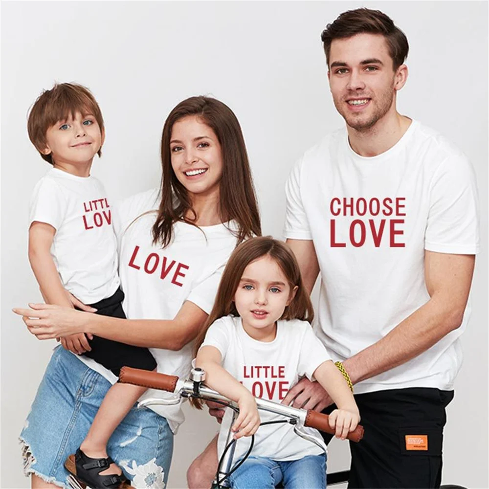 

Family Matching Clothes Mom Father Daughter Son Kids Baby T-shirt Letter Print Short Sleeve T Shirts Lovely Tops Valentine's Day