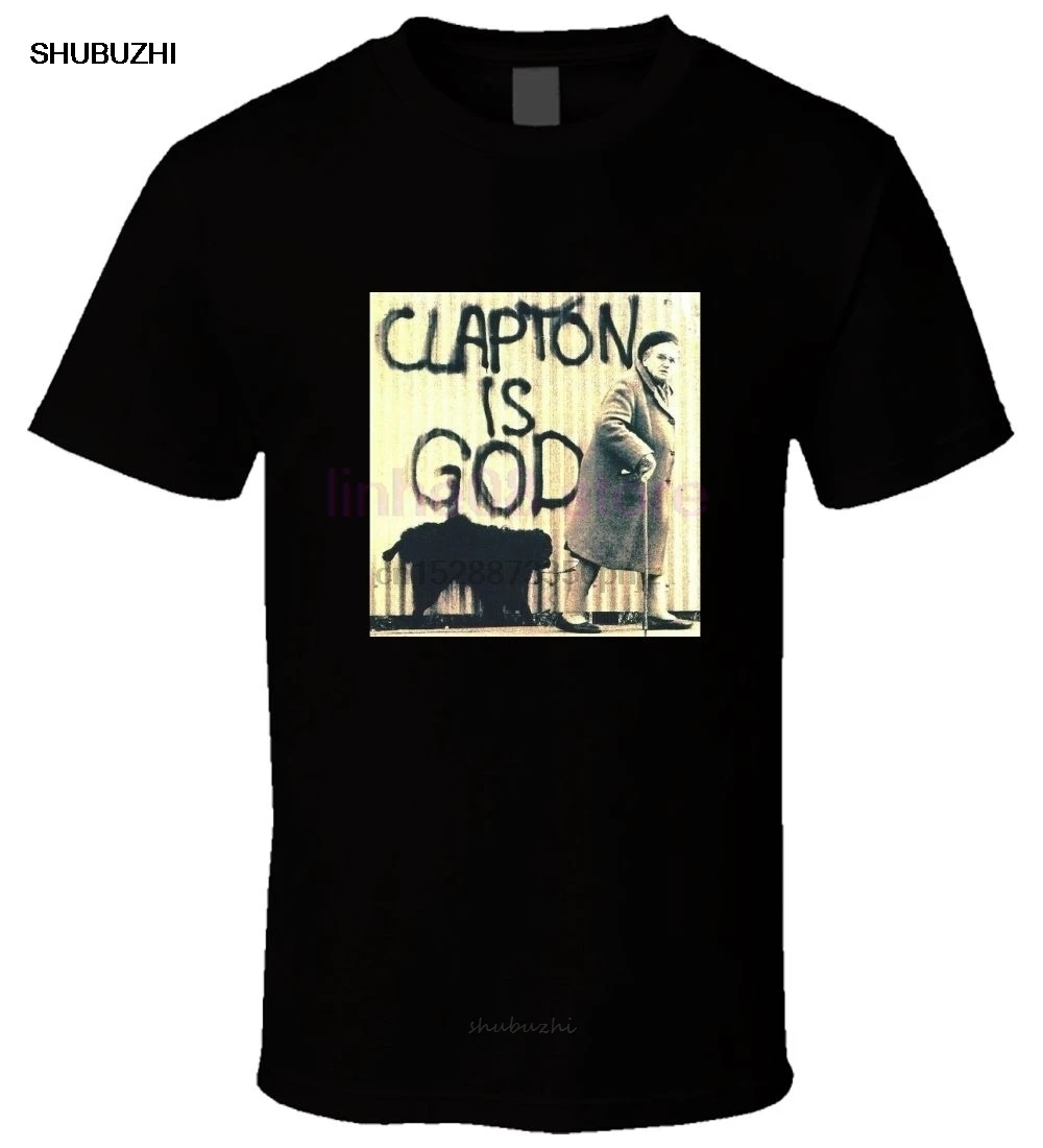 

100% Cotton Print Mens Summer O-Neck ERIC CLAPTON - Clapton Is God Black Men T Shirt Size S-3XL Top Tee Plus Size T Shirt