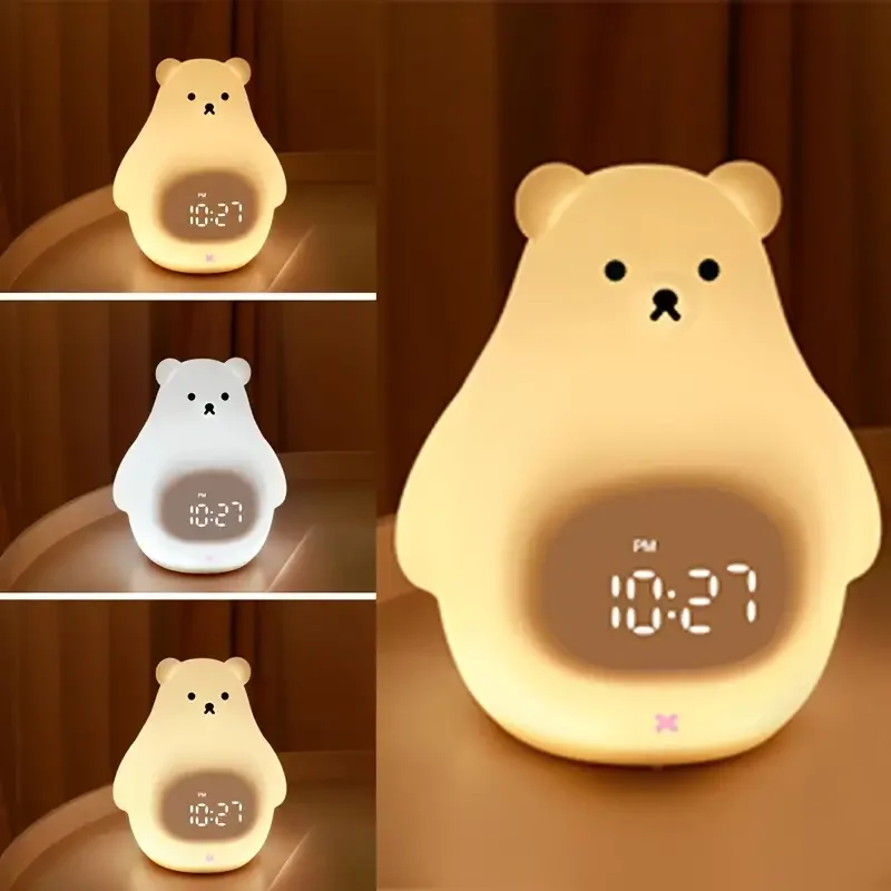 Купи HMTX Bear Night Light, Cute Kids Alarm Clock, Soft Silicone Nursery Lamp, USB Rechargeable Nightlight, Christmas Gifts за 1,403 рублей в магазине AliExpress