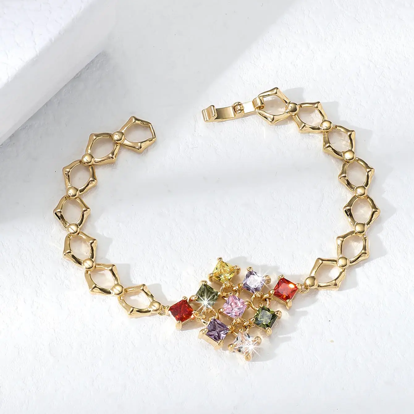 Новые разноцветные позолоченные браслеты-цепочки с радужным цирконом, качественные Толстые браслеты из настоящего золота, женские аксессуары