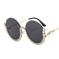 round rhinestones sunglasses vintage women brand designer fashion semi rimless frame sun glasses men diamond shades uv400