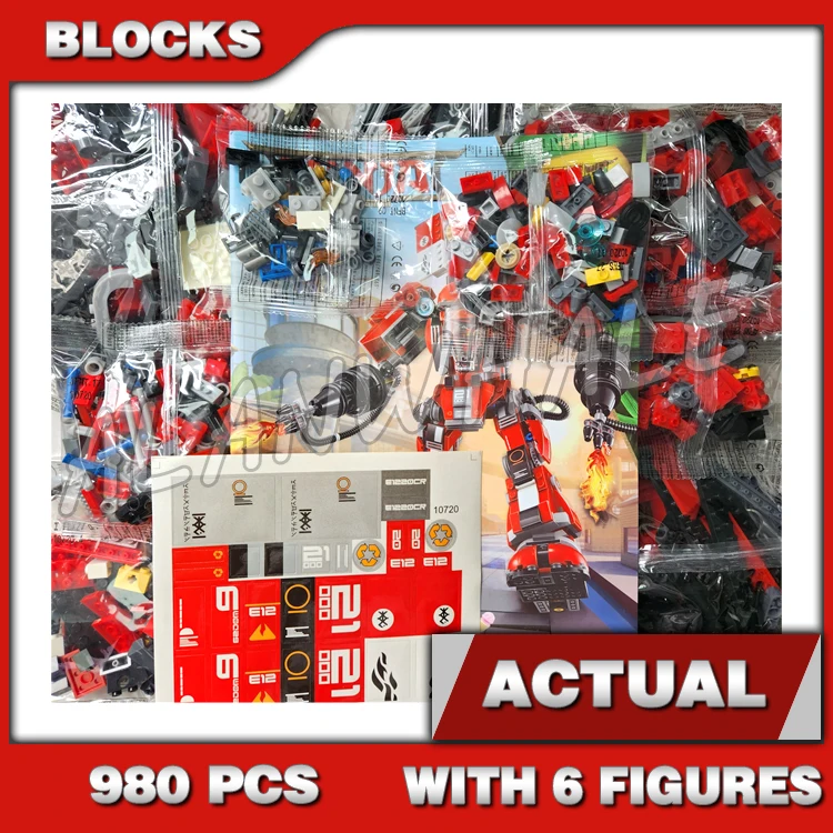 

980 шт., новые строительные блоки Fire Mech Battle, огромный красный робот, пламя 10720, строительные блоки, строительные блоки, совместимы с моделями