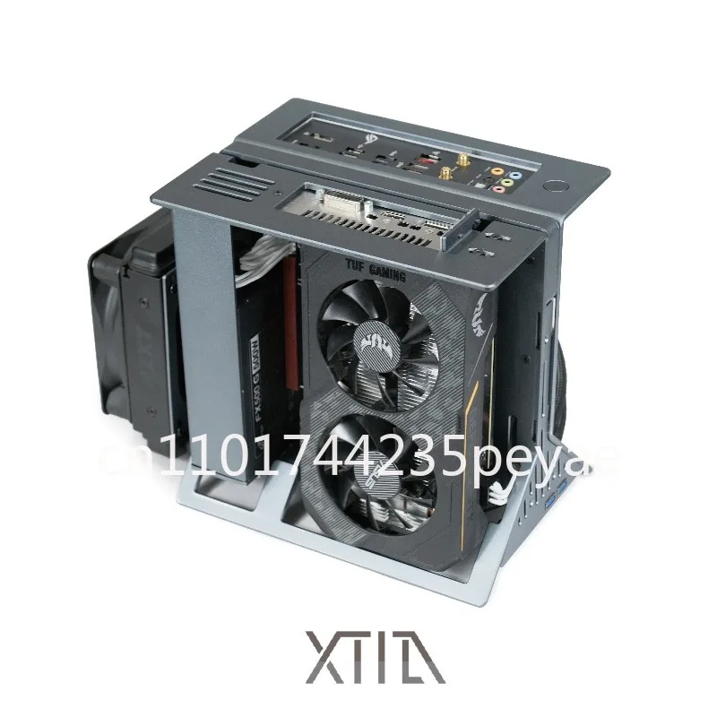Фото Корпус XPROTO-Mini XTIA ITX, открытый, 1U, с вертикальной установкой, полностью алюминиевый, с ручкой для переноски №5