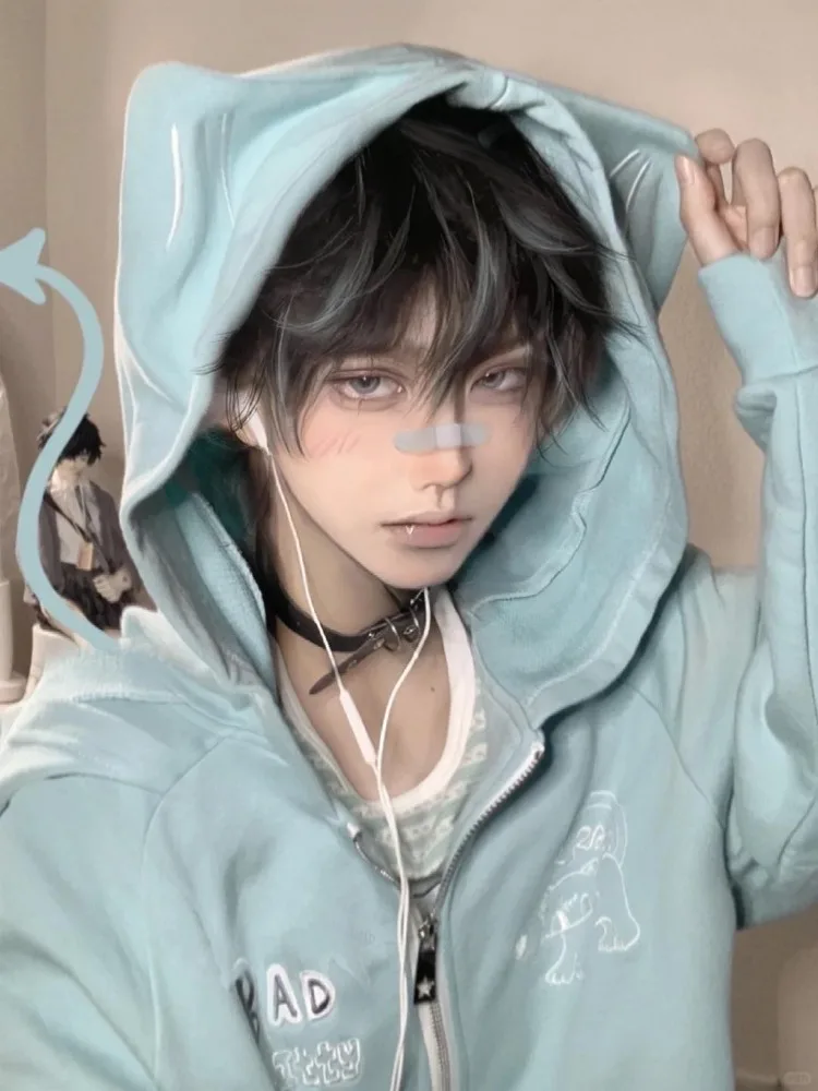 Фото Deeptown Harajuku толстовки в японском стиле женские Y2k Kawaii Лолита пальто на молнии большие размеры милые аниме толстовки с вышивкой повседневные №1
