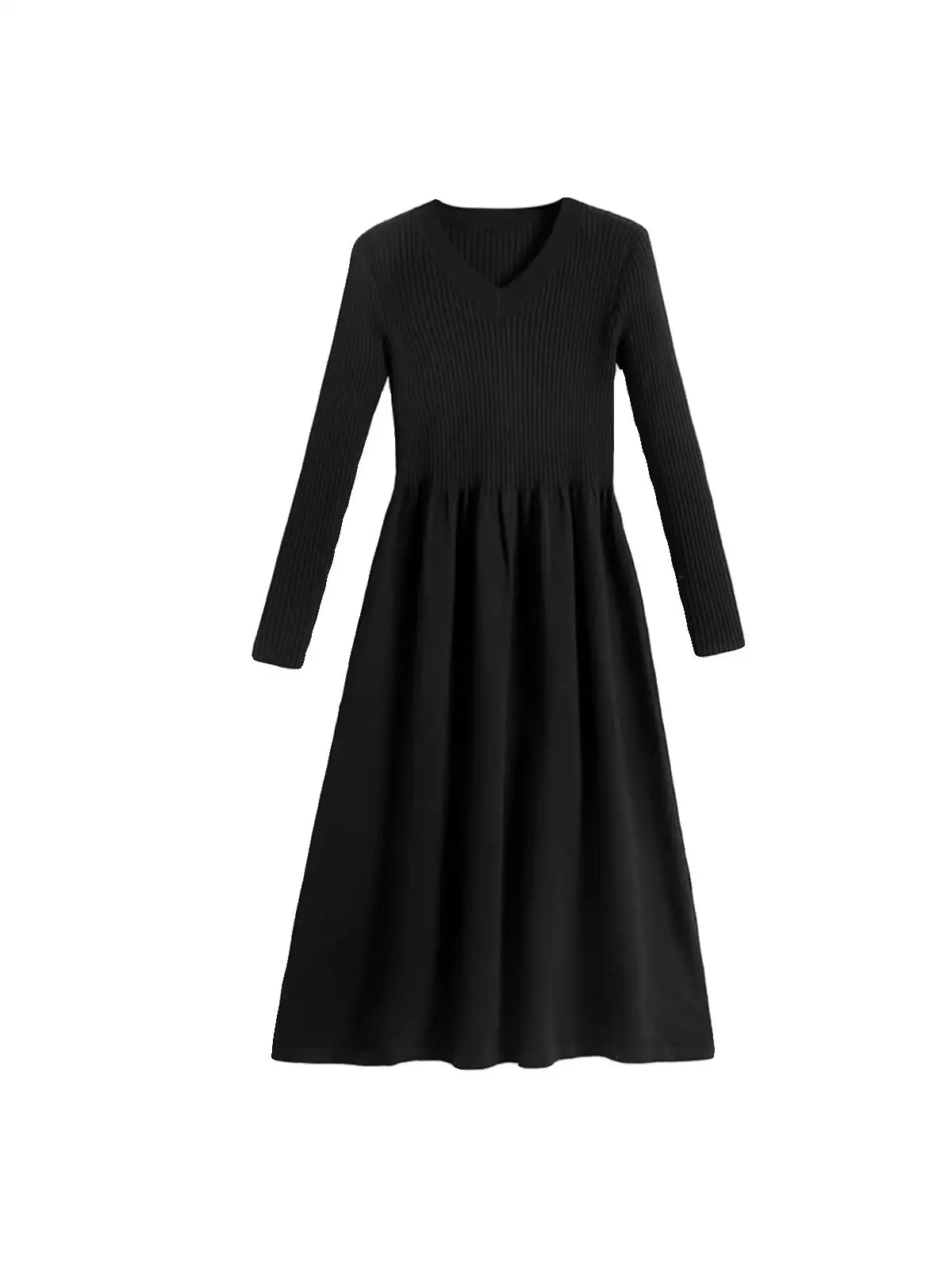 Изящное трикотажное платье с v-образным вырезом во французском стиле. Женский