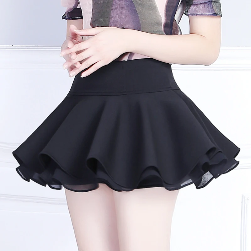 

White Pleated Skirt Student Fluffy Skirt Women's High Waist Stretch Chiffon Miniskirt Summer New Style Sweet and Cute Black