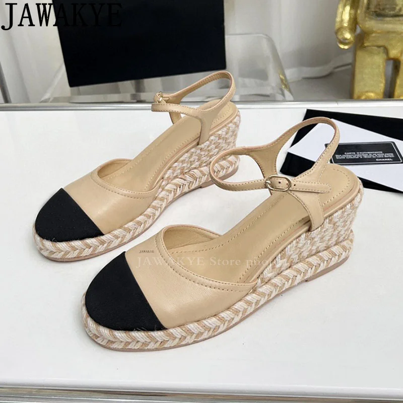 

Luxury Wedge-soled Sandals Women Summer Ankle Buckle Thick Sole Brand Designer Sandals Multicolour Slope Heel Rome Sandals Mujer