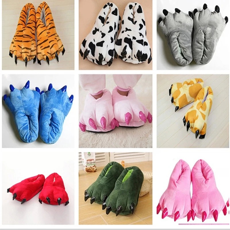 

2023 Winter Warm Soft Indoor Floor Slippers Women Men Shoes Paw Funny Animal Christmas Monster Dinosaur Claw Plush Home