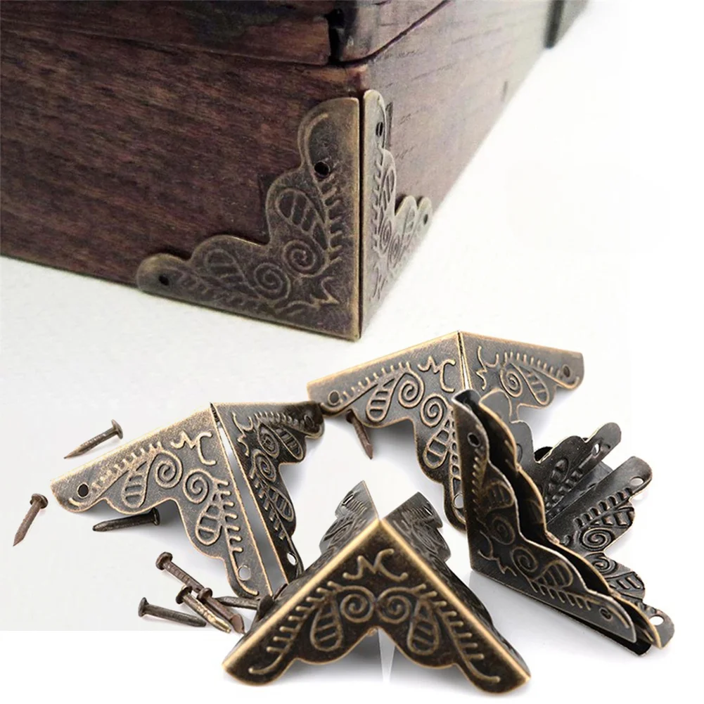 

10Pcs Corner Brackets For Scrapbook Bronze Corner Wooden Box Edge Cover Corner Protector Furniture Decorative