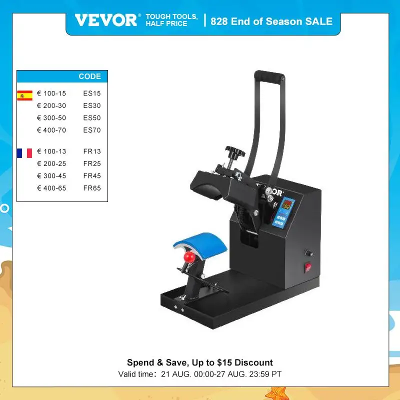 VEVOR Cap Hat Heat Thermal Press Transfer 5.5 x 3.5 Inch Pneumatic Sublimation Machine Digital Clamshell Durable for DIY 0-399°