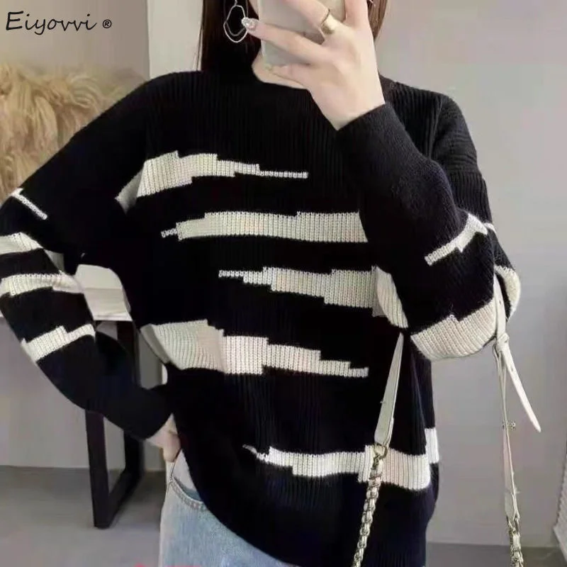 

2022 Autumn Winter New Zebra Print Sweater Women's Thickened Crew Neck Lazy Wind Loose Knitted Warm Thick Pullover Sweater Top