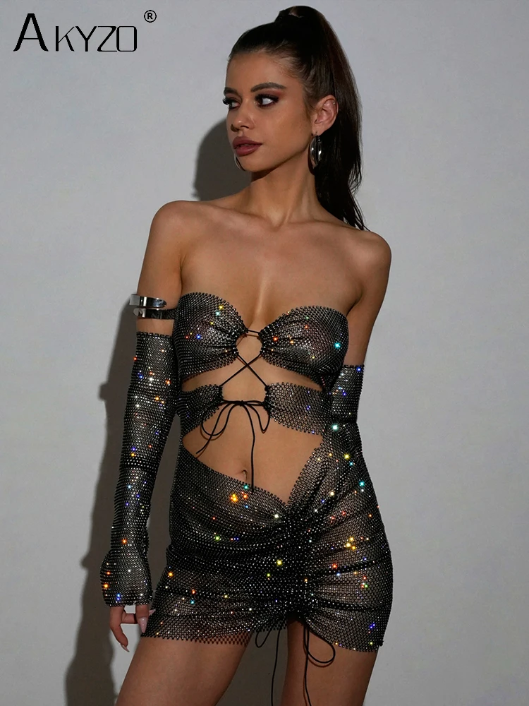 Женский сексуальный комплект из 2 предметов без бретелек с бриллиантами