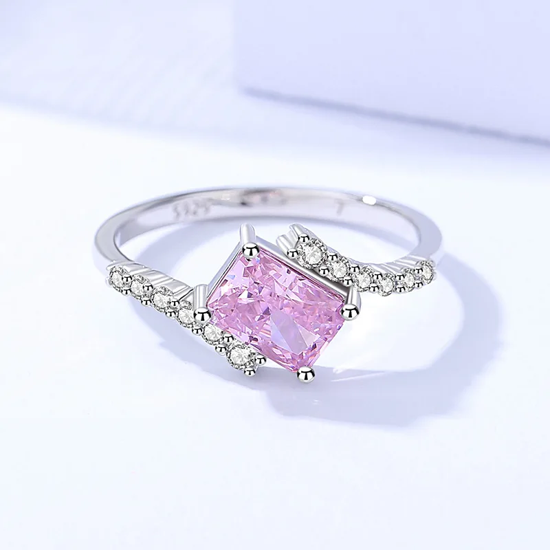 

Женское кольцо из циркония, квадратное кольцо с розовым ледяным цветком, индивидуальная мода, 925 роскошное Европейское и американское кольц...