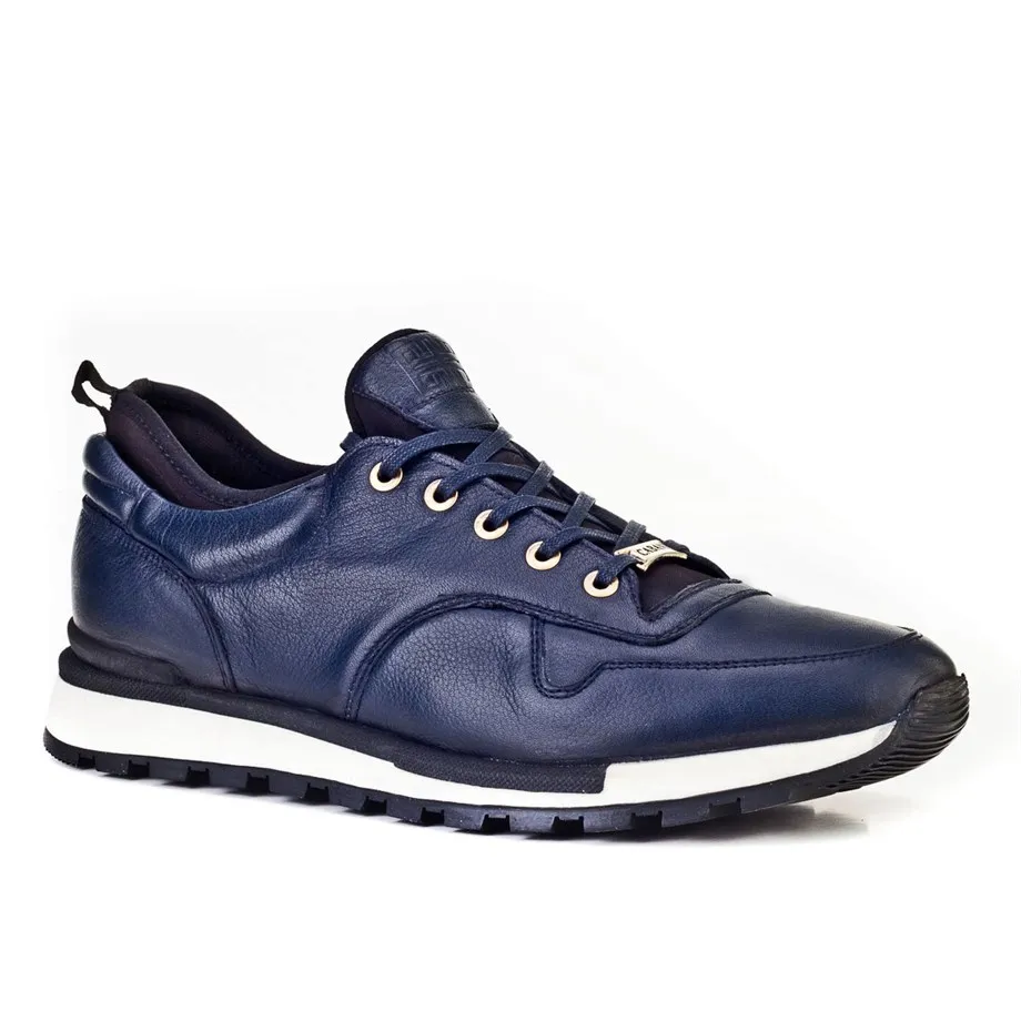 

Genuine leather navy blue lace-up men's sneakers