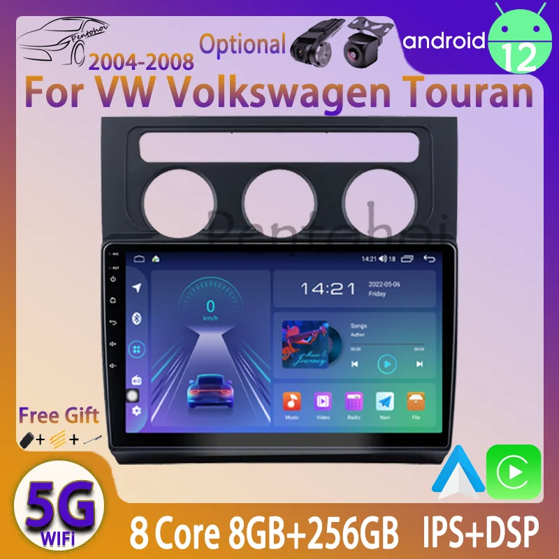 

Pentohoi Car Radio For VW Volkswagen Touran 2004-2008 Android12 Multimedia Player Navigation Carplay Head Unit Stereo Speakers