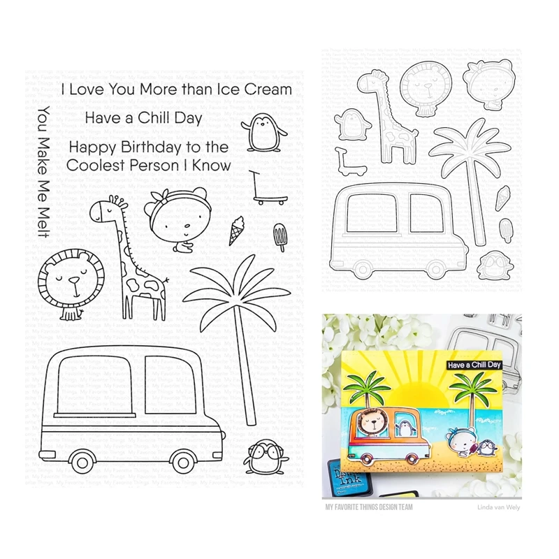 

New 2022 July Chill Friends Clear Stamps Cutting Dies Scrapbooking for Paper Making Embossing Frames Card Set