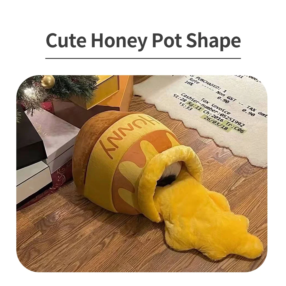 cute honey pot cat bed honey jar shape house plush cartoon warm pet bed cat basket mat soft pet nest for small cats dog free global shipping