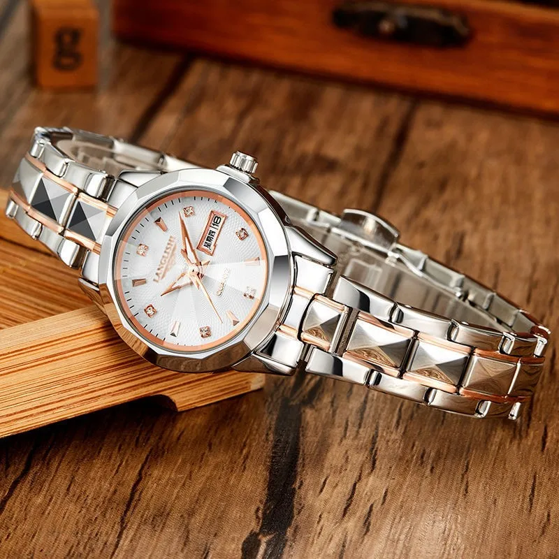Trendy Double Calendar Double Butterfly Buckle Waterproof Night Glow Women's Watch As A Gift For Best Friends And Relatives