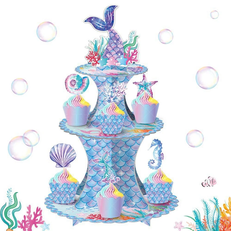 

Mermaid Cake Stand Cupcake Holder Under The Sea Kids Girls Little Mermaid Birthday Party Decoration Supplies Baby Shower Favors