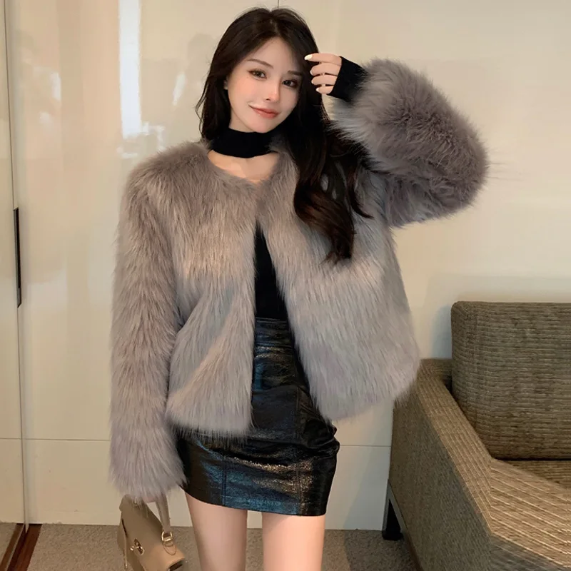2022 Winter New Women Plush Jacket High Quality Mid Length Single Breasted Fleece Warm Faux Fur Coats Elegant Female Clothing