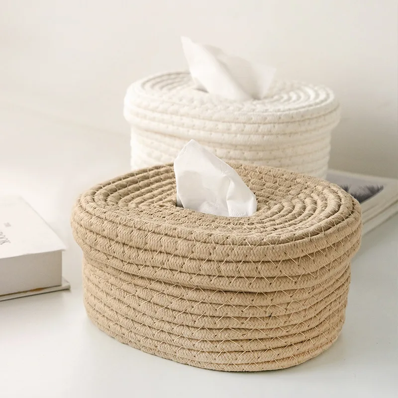 

Simple Japanese-Style Cotton Rope Woven Tissue Box Food Storage Box Creative Desktop Storage Box Pumping Paper Box Hand-Washed