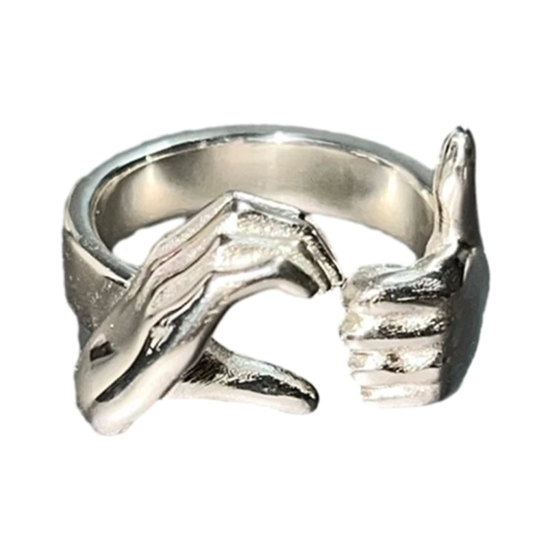 

E0BF Silver Heart Hands Gesture Ring Romantics Finger Band Open Ring for Women Girls