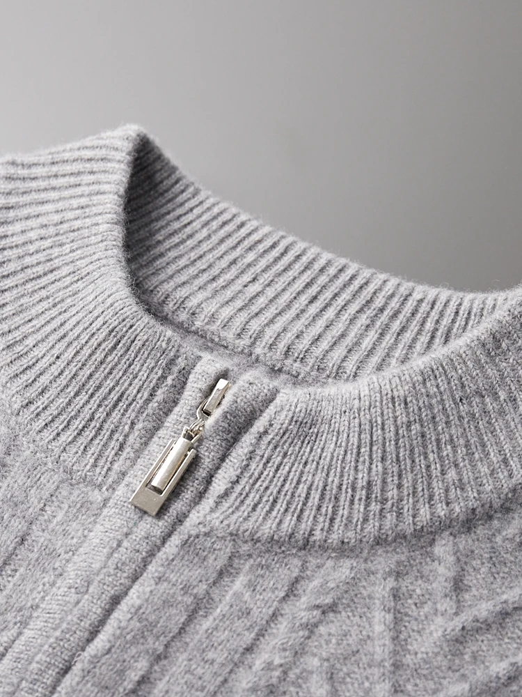 Мужской трикотажный кардиган из 100% шерсти с круглым вырезом и длинными рукавами