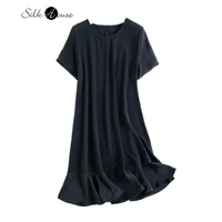 small black skirt heavy silk mulberry silk elastic double qiao satin elegant fishtail skirt medium length dress female summer