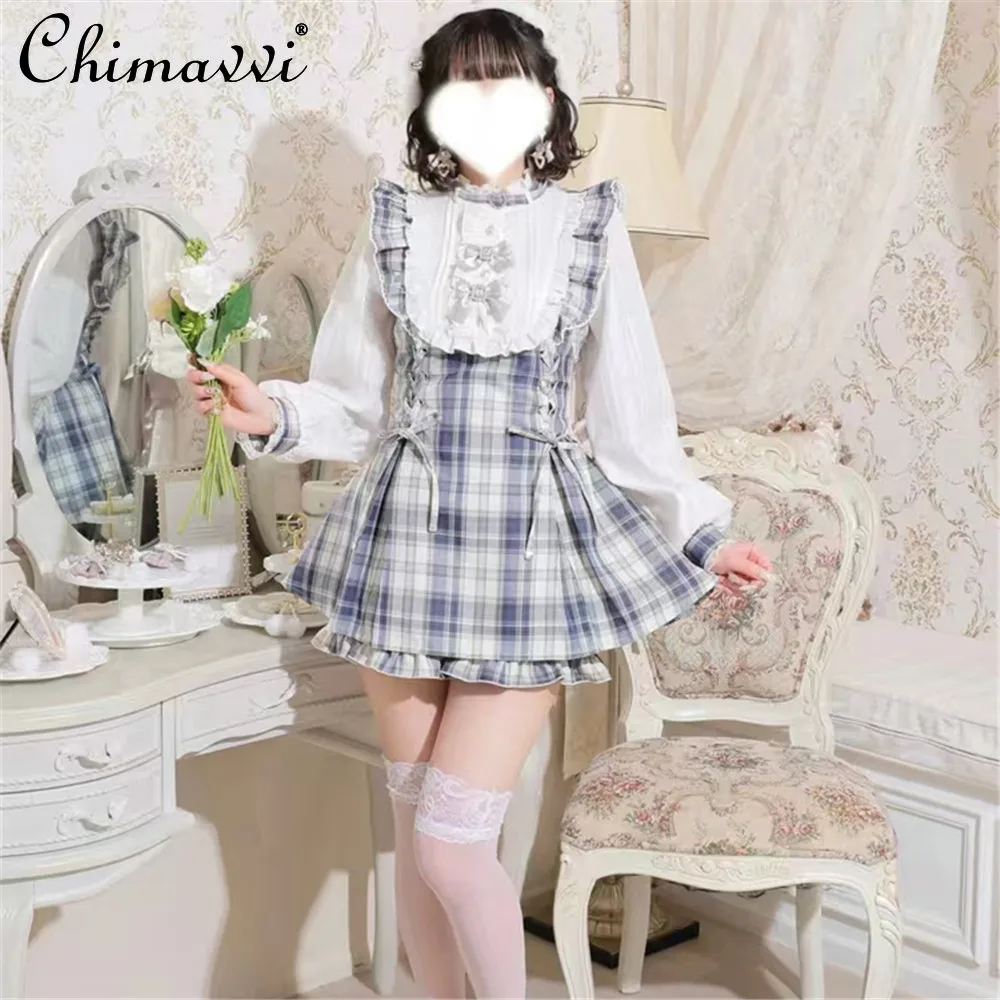 Милые комплекты шорт в японском стиле. Новое весенне-осеннее женское клетчатое