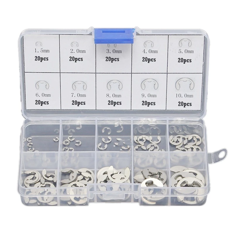 

JFBL Hot 200 Pcs 304 Stainless Steel E Clip Washer Assortment Kit M1.5-M10
